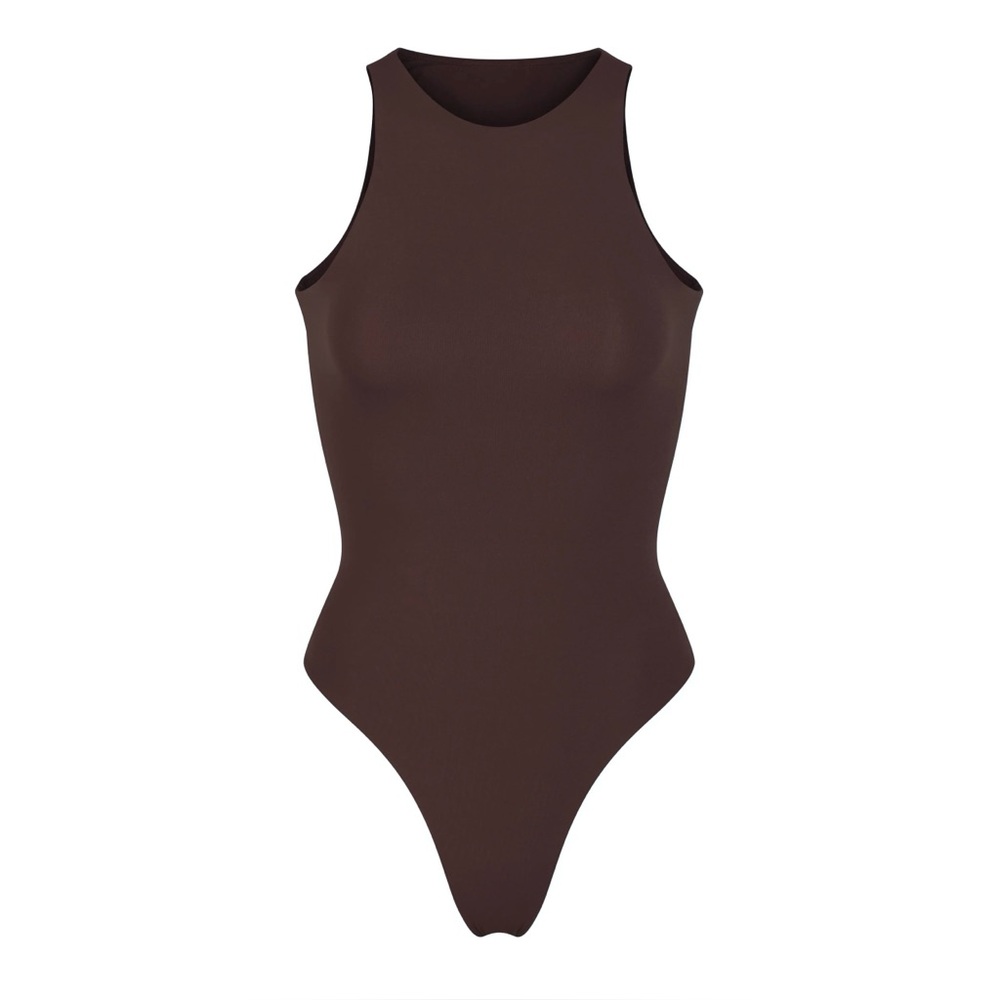 Skims Fits Everybody High Neck Bodysuit - Espresso